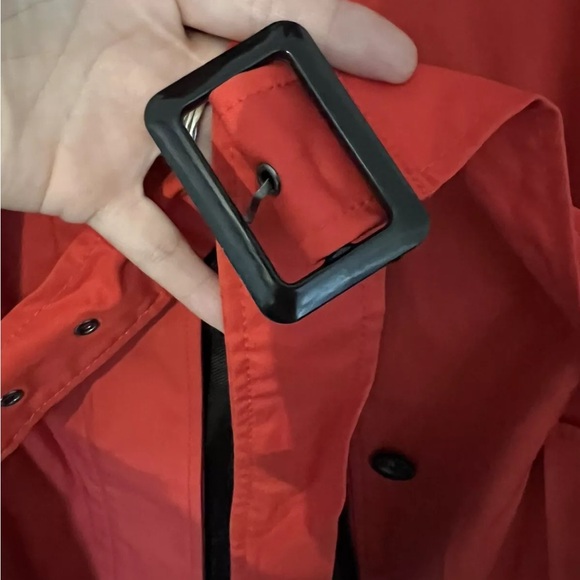 Banana Republic Orange Red Hip length trench belt Lined Coat Jacket Size L - Picture 9 of 13